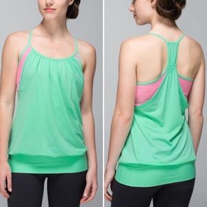 Green and Pink Lululemon No limits Tank Top